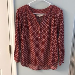 LOFT long sleeve red blouse with pattern